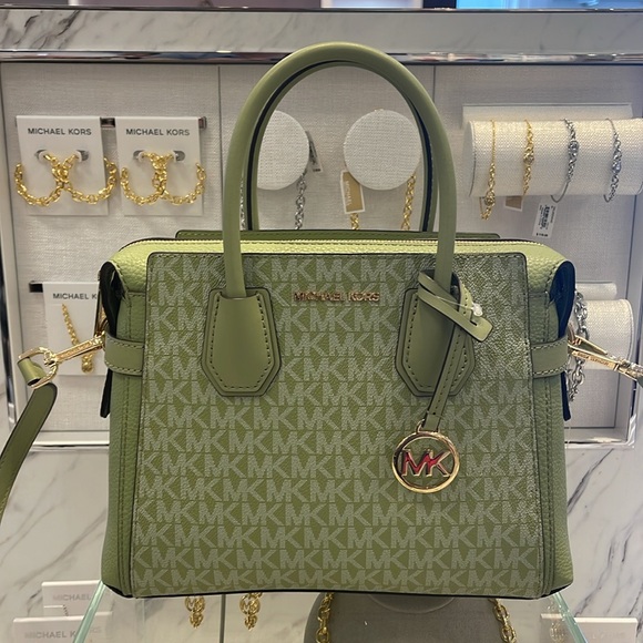 Michael Kors Mercer Small Top Zip Belted Satchel Crossbody Handbag Bag Shoulder - Picture 2 of 16